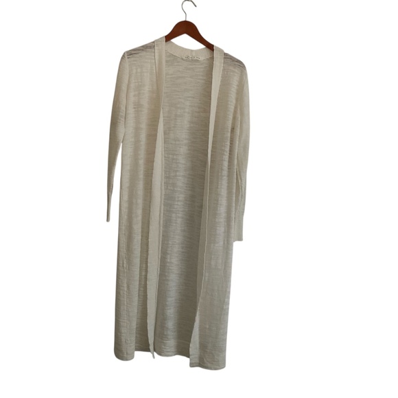 Athleta Open Front Duster Cardigan Sz M White Lightweight Boho Lagenlook Breezy - Picture 1 of 10